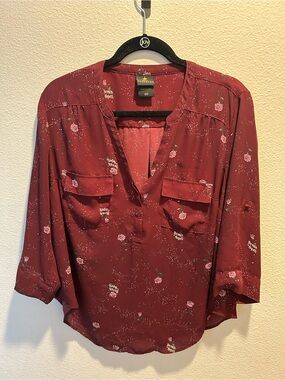 Disney Burgundy Floral V-Neck Blouse